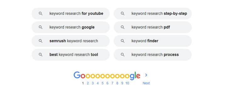 google suggestions ideas
